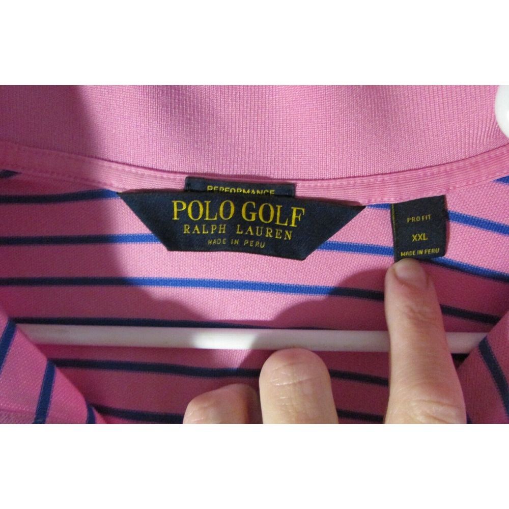 Ralph Lauren Polo Shirt Mens XXL Pink Blue Pony Pro Fit Golf Rugby Adult - Picture 4 of 8